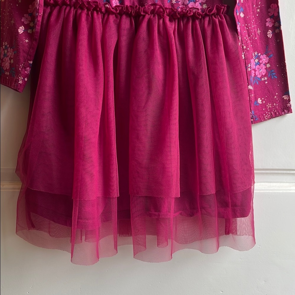 CARTERS UGC Girls Size 7 Floral Long Sleeve Dress Tulle Tiered Skirt - Picture 6 of 10